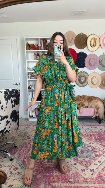Out Of The Woods Green Print Midi Dress - wearing medium. Fits oversized so size down if in between sizes

Spring dress, vacation dress, spring outfit, vacation outfit, midsize dress, midsize outfit, easter outfit, easter dress, maternity dress, wedding guest dress, travel outfit, jungle print dress, leopard dress, button down dress

#LTKtravel #LTKmidsize #LTKfindsunder100