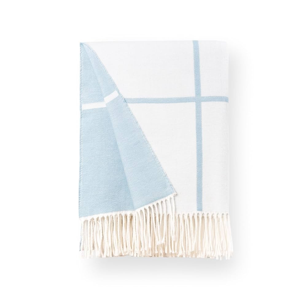 Hofdeco Premium Coastal Decorative Throw Blanket for Patio Couch Sofa, Baby Blue Plaid with Fring... | Amazon (US)