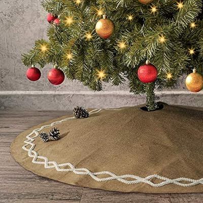 Ivenf Christmas Tree Skirt, 48 inches Large Natural Burlap Jute Plain with Hand-Sewn White Lace D... | Amazon (US)