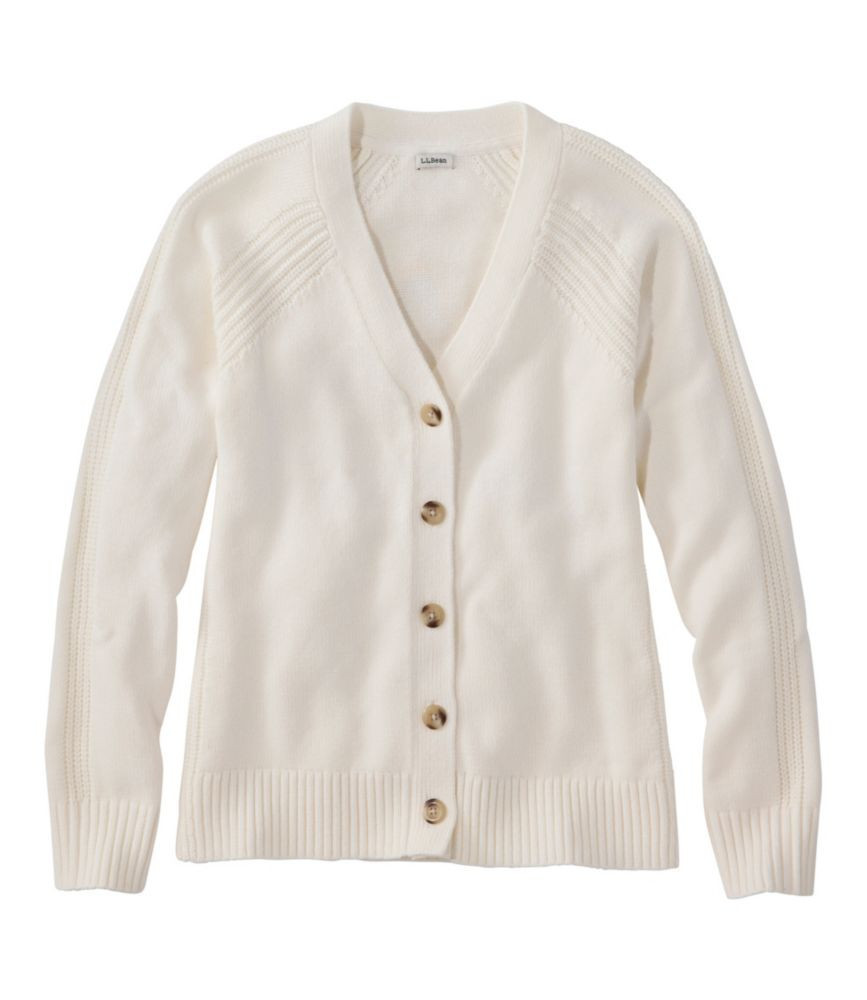 Women's Mariner Shaker Sweater, V-Neck Cardigan Sweater Sea Salt Small, Cotton L. L.Bean | L.L. Bean