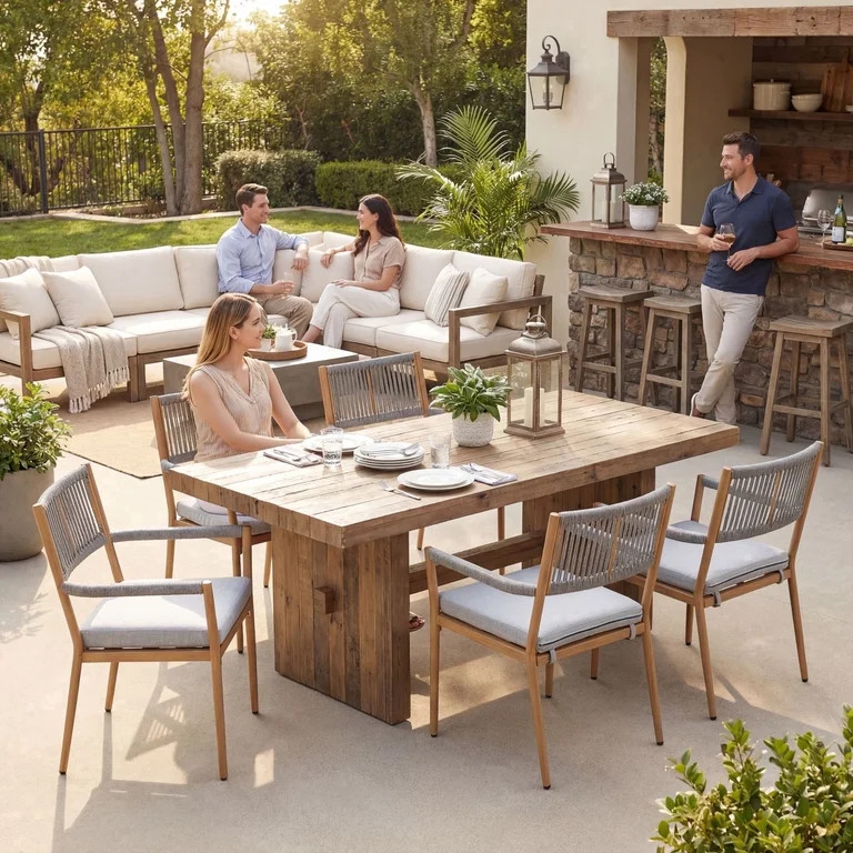Dayalane Outdoor Dining Chairs Set of 6, Rope Rattan Patio Chairs with Cushions & Armrests, Weath... | Walmart (US)