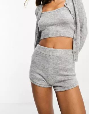 ASOS DESIGN neat fit cardigan, cami & shorts co-ord in grey | ASOS (Global)