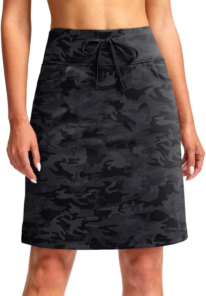 SANTINY Women's 20'' Knee Length Skorts Skirts 6 Pockets High Waisted Drawstring Long Athletic Te... | Amazon (US)