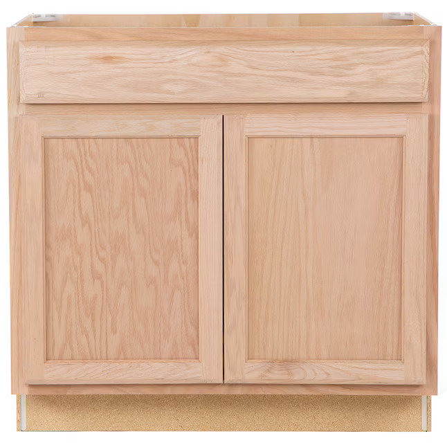 Project Source Oak Brook 36-in W x 35-in H x 23.75-in D Natural Unfinished Oak Sink Base Fully as... | Lowe's
