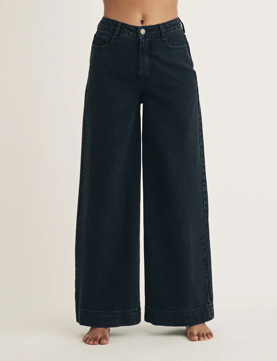 Black Denim Super Wide Leg Jeans | Nobody's Child