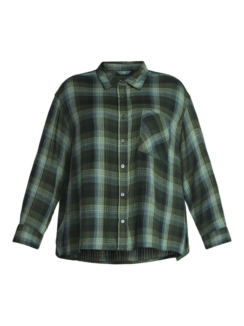 Terra & Sky Women's Plus Plaid Button Front Shirt, Sizes 0X-5X | Walmart (US)