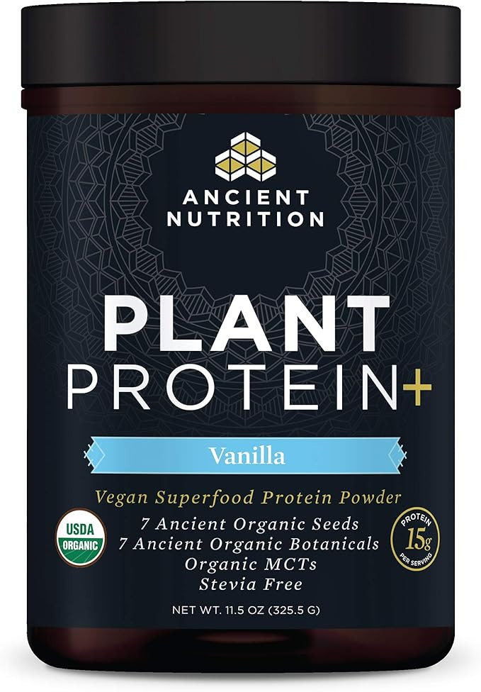 Ancient Nutrition Organic Plant Protein +, Vegan Plant Based Protein Powder, Vanilla, Dairy-Free,... | Amazon (US)