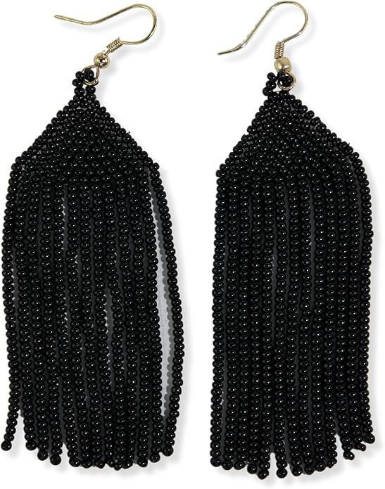 INK+ALLOY Beaded Boho Fringe Earrings for Women, Michele Solid Colors Seed Bead Dangle Medium Sta... | Amazon (US)