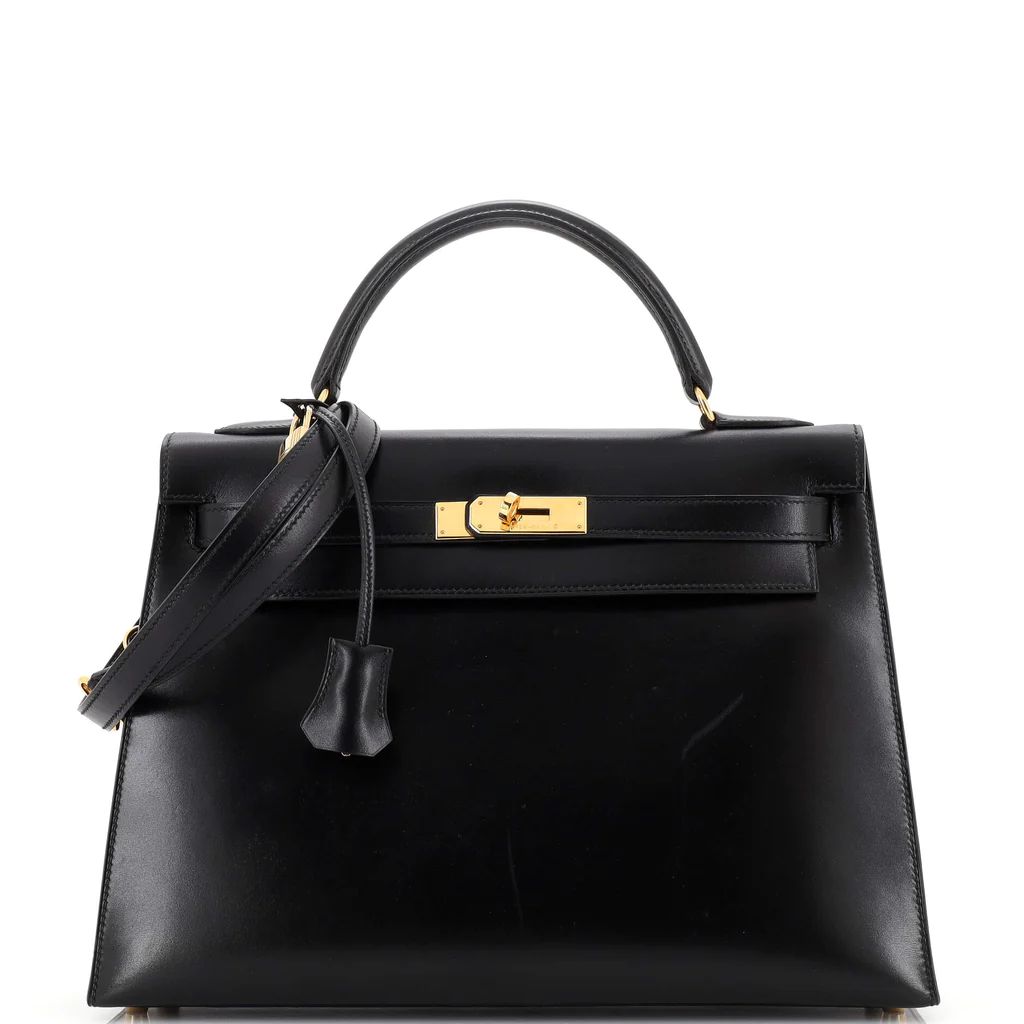 Kelly Handbag Noir Box Calf with Gold Hardware 32 | Rebag