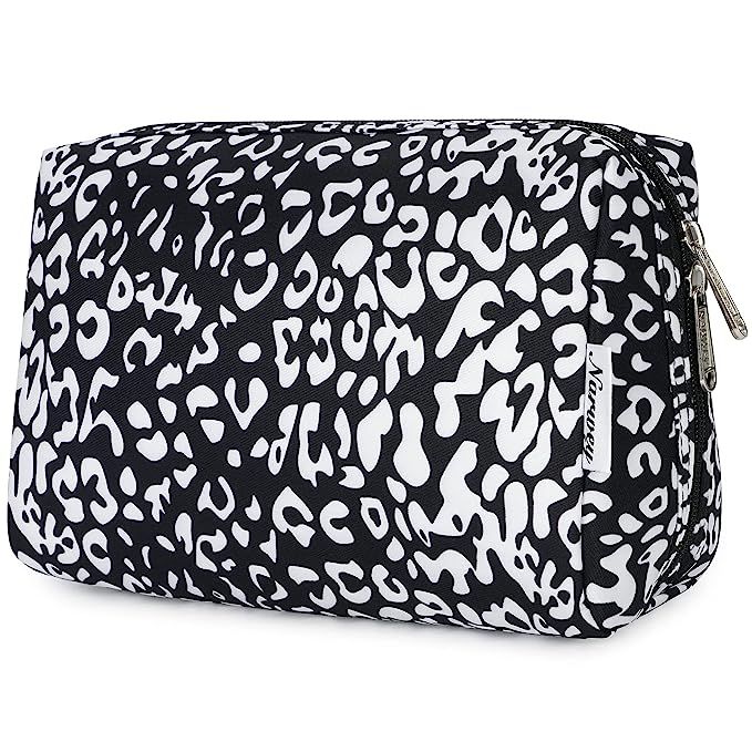 Large Makeup Bag Zipper Pouch Travel Cosmetic Organizer for Women and Girls (Large, Black Leopard... | Amazon (US)