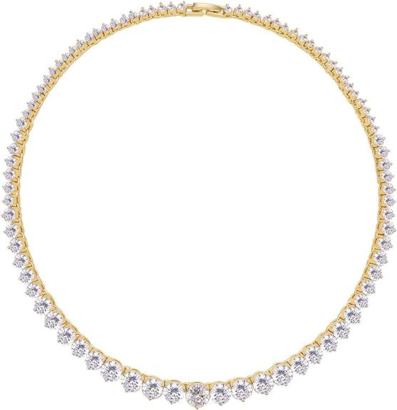 Lavencious Tennis AAA CZ Necklace Bridal Evening Party Bling Gold Plated Statement Jewelry 16” ... | Amazon (US)