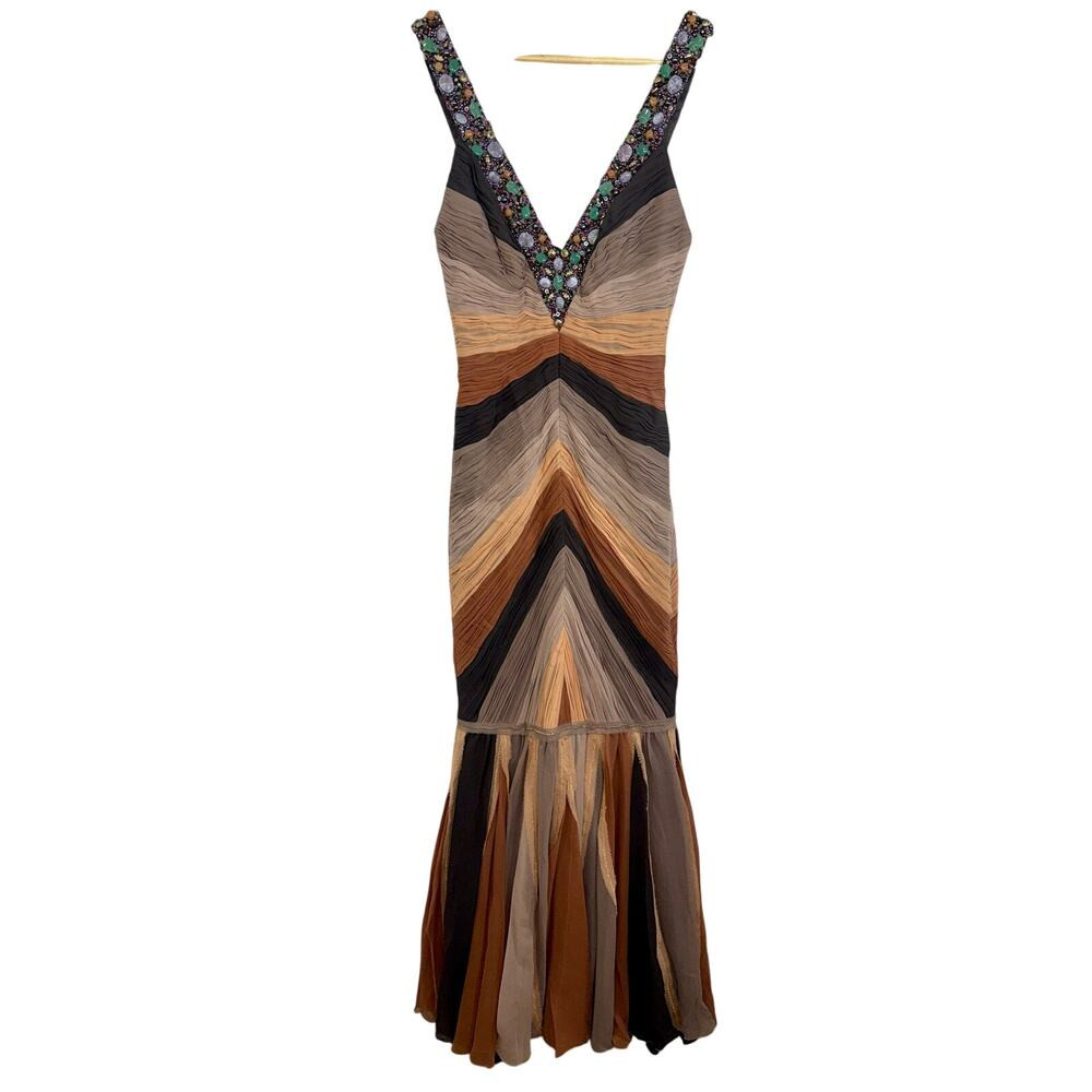 NWT Mandalay Stone Silk Beaded Embellished Mermaid Maxi Long Evening Gown Size 6 | Poshmark
