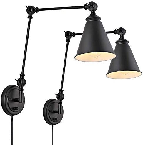 WINGBO Industrial Swing Arm Wall Lamp Set of 2, Farmhouse Style Black Wall Sconce Lighting, Adjus... | Amazon (US)