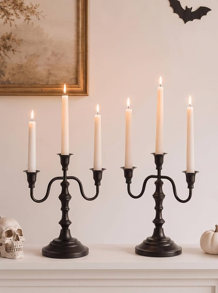 NUPTIO Candelabra Black Candle Holders: Vintage Candlestick Holder 3 Arm | Amazon (US)