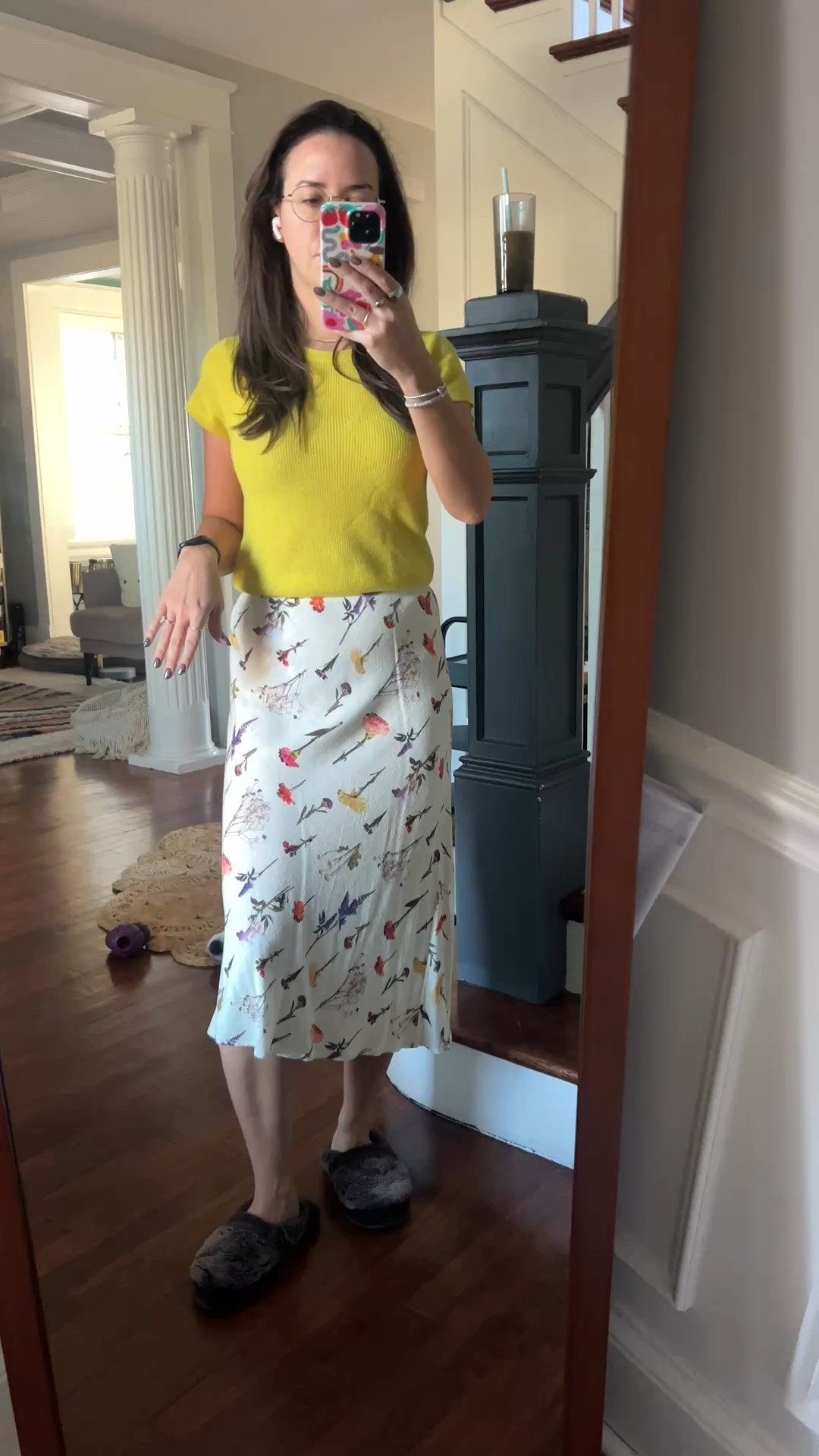 Printed skirt. Yellow top. Yellow cashmere. Jcrew. Lisa says gah. Nuuly. Cashmere. Colorful cashmere. Cotton skirt. 

#LTKStyleTip #LTKdayinmylife #LTKSaleAlert