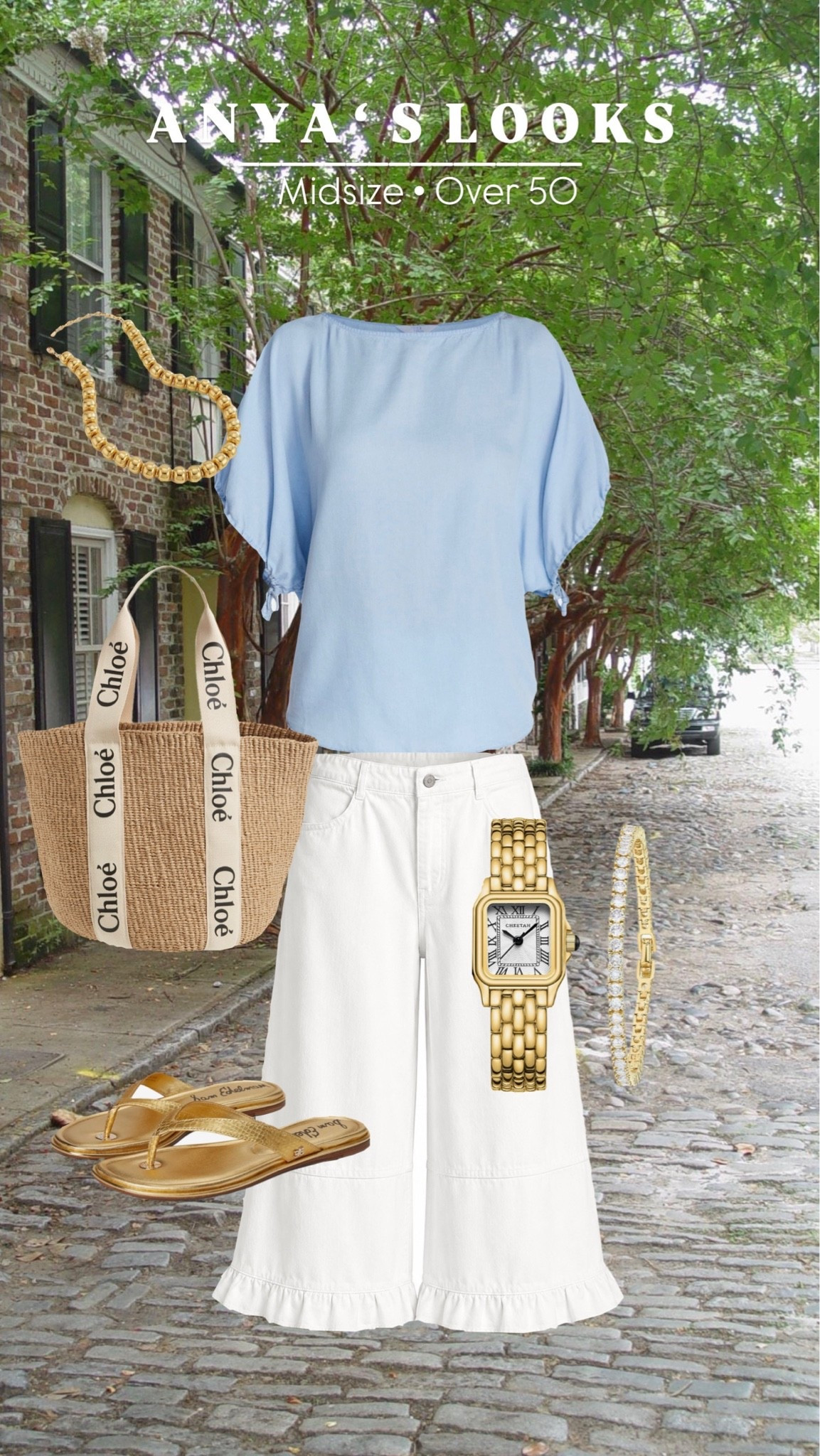 A little high-low mix that feels polished without trying too hard. 💙✨

This soft blue blouse is from Walmart, the ruffle-hem pants are Amazon, and the bag… well, she’s definitely a splurge worth dreaming about. 😉🤎

Perfect for summer dinners, weekend strolls, or whenever you want to feel feminine and put together.

Top: Walmart
Pants: Amazon
Sandals: Sam Edelman
Bag: Splurge-worthy Chloe 🤍

#Over50Style #MidsizeFashion #WalmartFashion #AmazonFashion #SummerStyle #WomenOver50 #FashionOver50 #MidsizeStyle #AffordableFashion #ClassicStyle #CasualChic #AnyasLooks #SummerOutfit #OOTD #StyleOver50