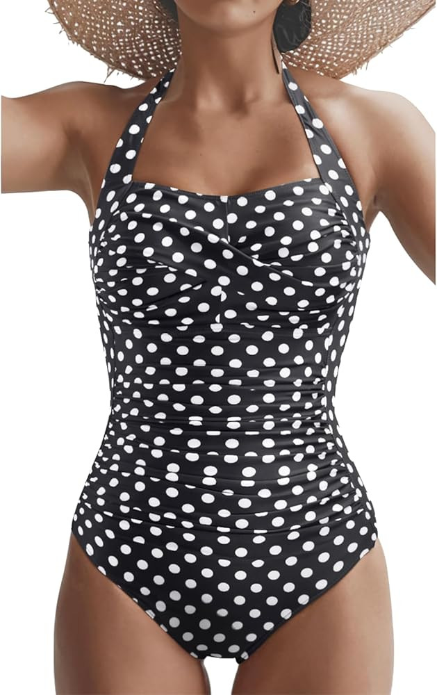 Tempt Me Women Tummy Control One Piece Swimsuits Push Up Slimming Bathing Suits Halter Vintage Sw... | Amazon (US)