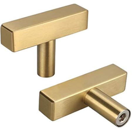 goldenwarm Gold Knobs Kitchen Cabinet Knobs - LS1212GD Brushed Brass Square T Bar Single Hole Knob C | Amazon (CA)