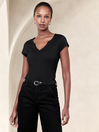 Soft Stretch Split-Neck Bodysuit | Banana Republic Factory