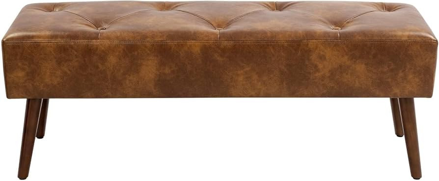 Furniliving 44 Inch Tufted Leather Bench, Leather Footrest Stool Bedroom Bench Seat, Upholstered ... | Amazon (US)