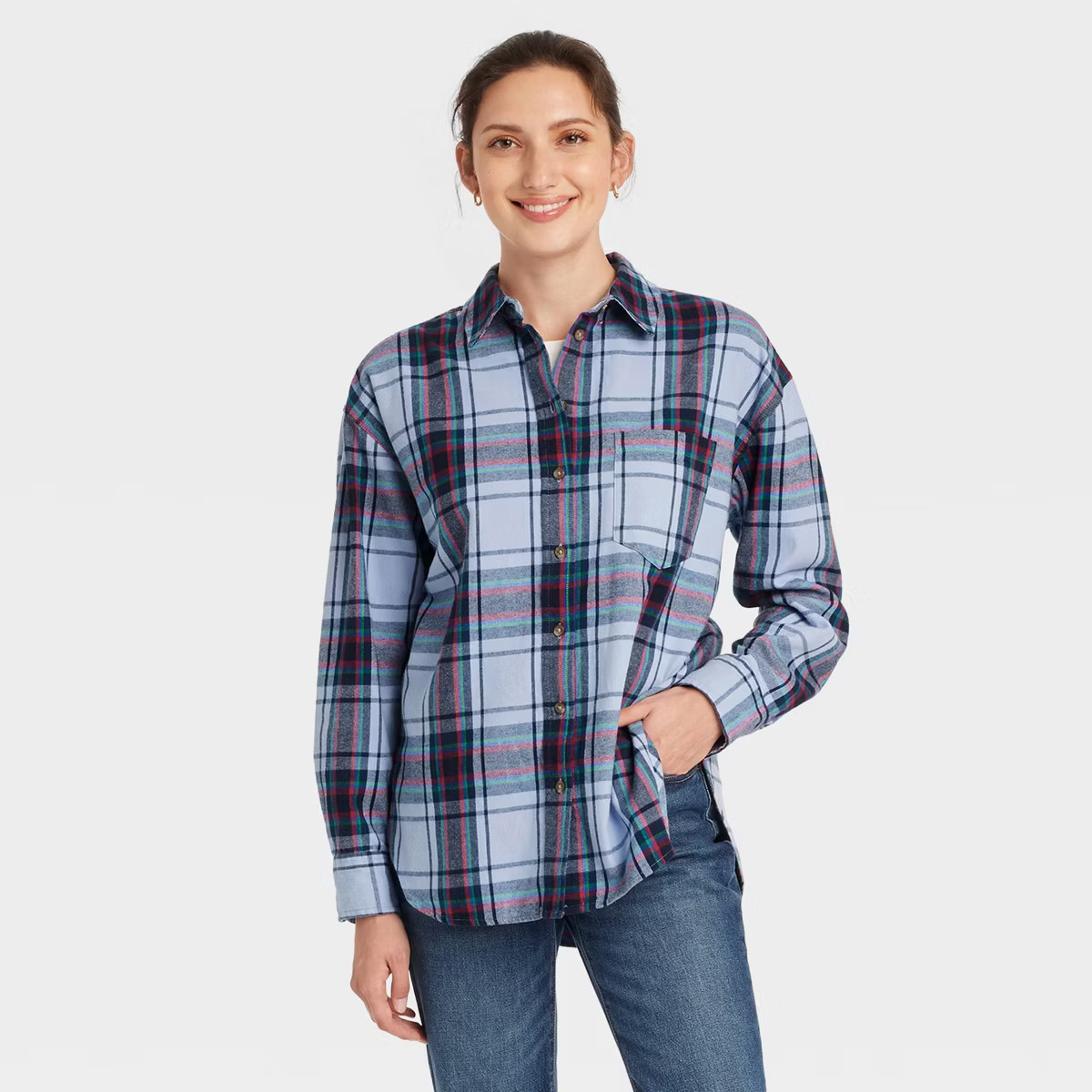 Women's Oversized Flannel Long Sleeve Collared Button-Down Shirt - Universal Thread™ | Target