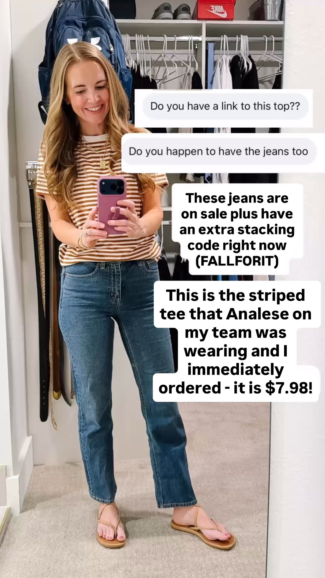 I’ve been loving this under $8 striped tee paired with these jeans (I’m wearing my normal size (24) - and they are a perfect fit! 
Great for that transition to fall, but it’s still warm out.

#LTKSaleAlert #LTKSeasonal