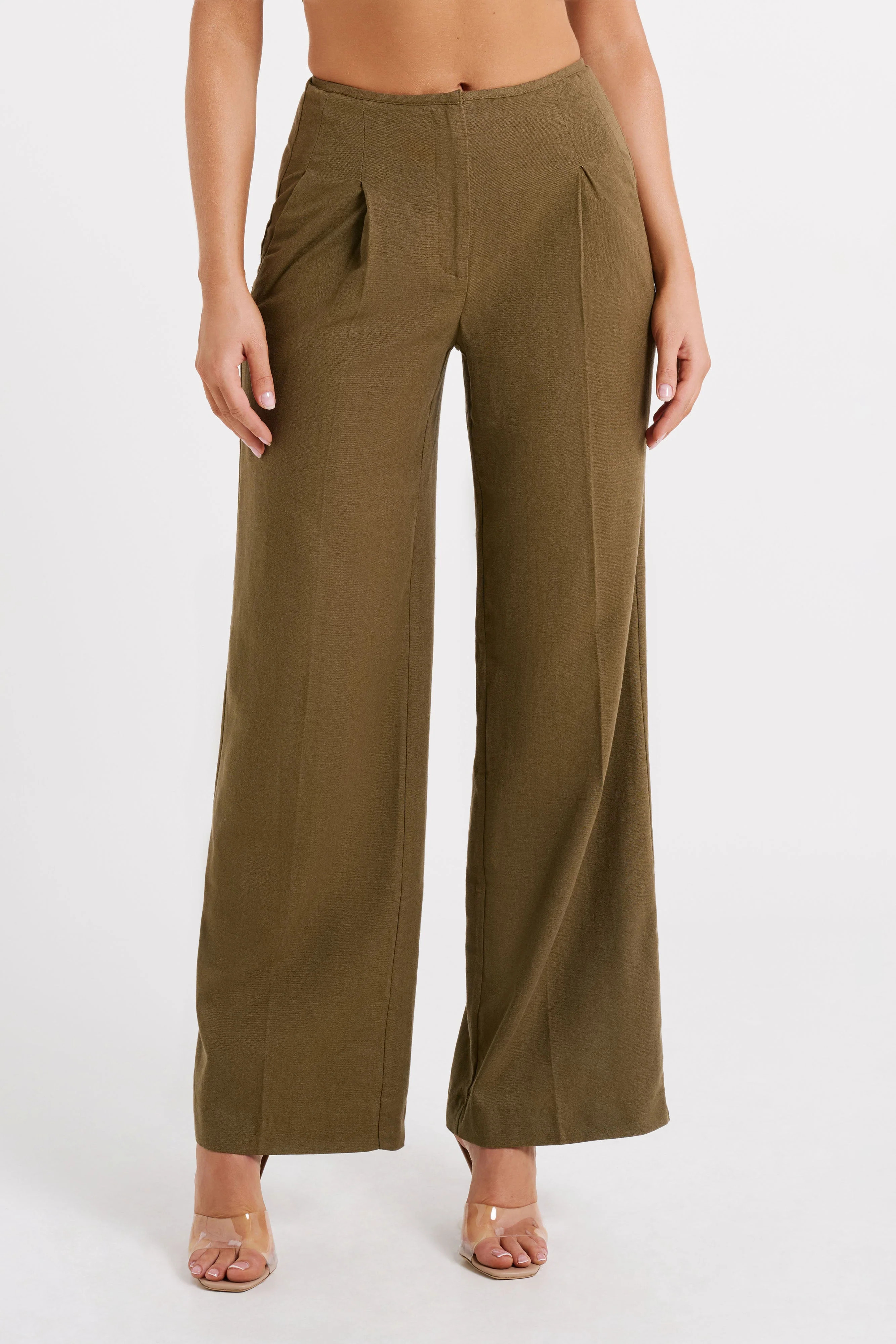 Adina Linen Pant - Olive | MESHKI US