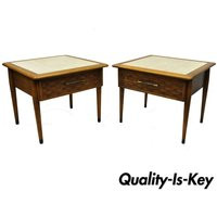 Pair Of Mid Century Modern Lane Style Walnut & Travertine One Drawer End Tables | Etsy (US)