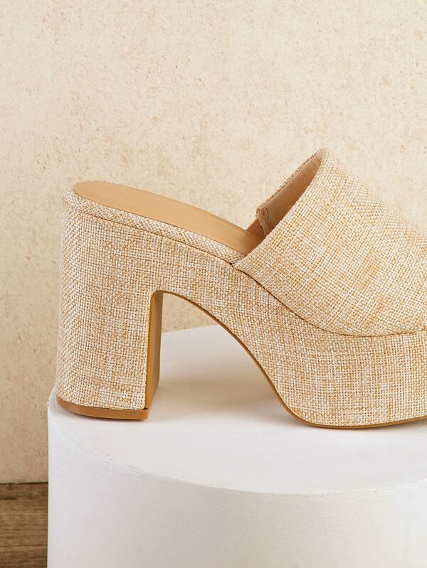 Textured Linen Open Toe Platform Mules | SHEIN