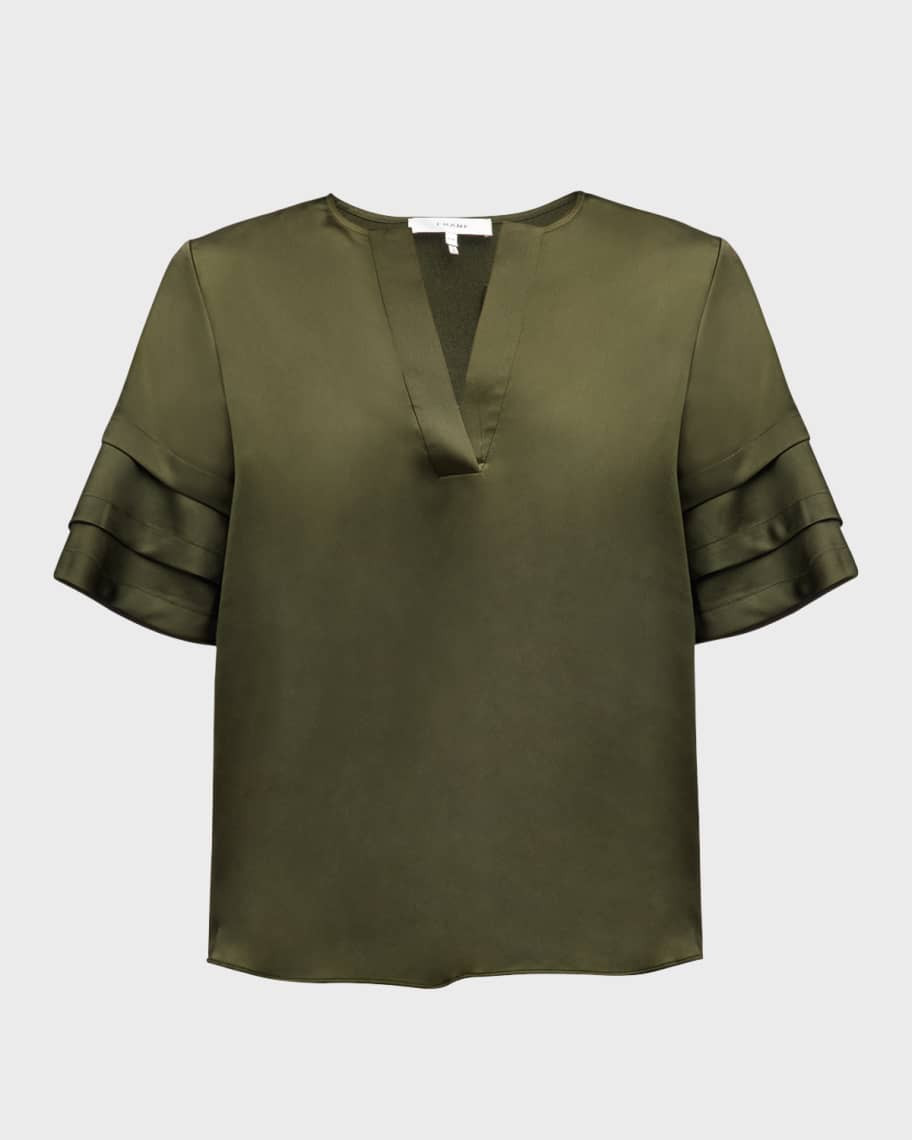 FRAME Tiered Short-Sleeve Satin Blouse | Neiman Marcus