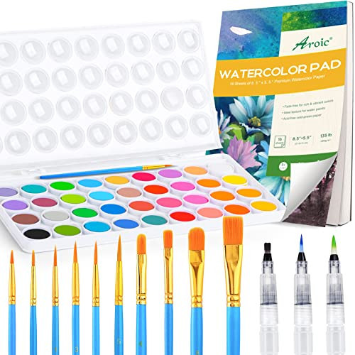 AROIC 65 Pieces Watercolor Paint Set,36 Colors Watercolor,10 Brushes,3 Refillable Water Brush Pens,16 Page Pad(8.5 * 5.5in),Profesional Watercolor Kit for Kids, Adults, Beginners | Amazon (US)