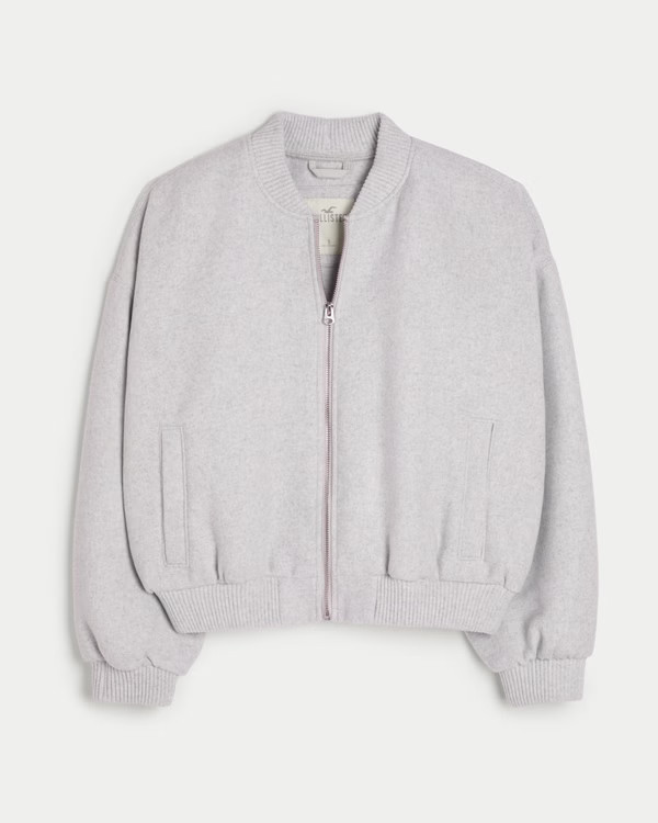 Women's Wool Blend Zip-Up Bomber Jacket | Women's Clearance | HollisterCo.com | Hollister (US)