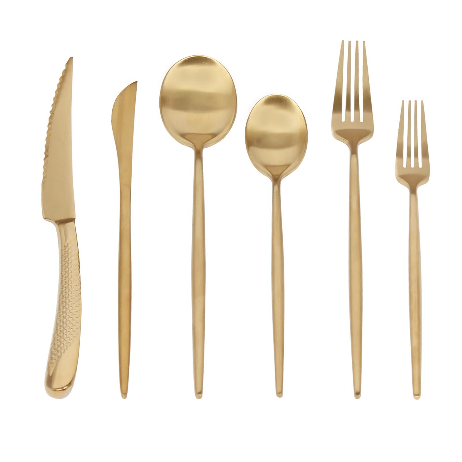 Matte Gold Silverware Set 24 Pieces, Aiercon Flatware Sets for 4, Stainless Steel Utensils Set for H | Amazon (US)