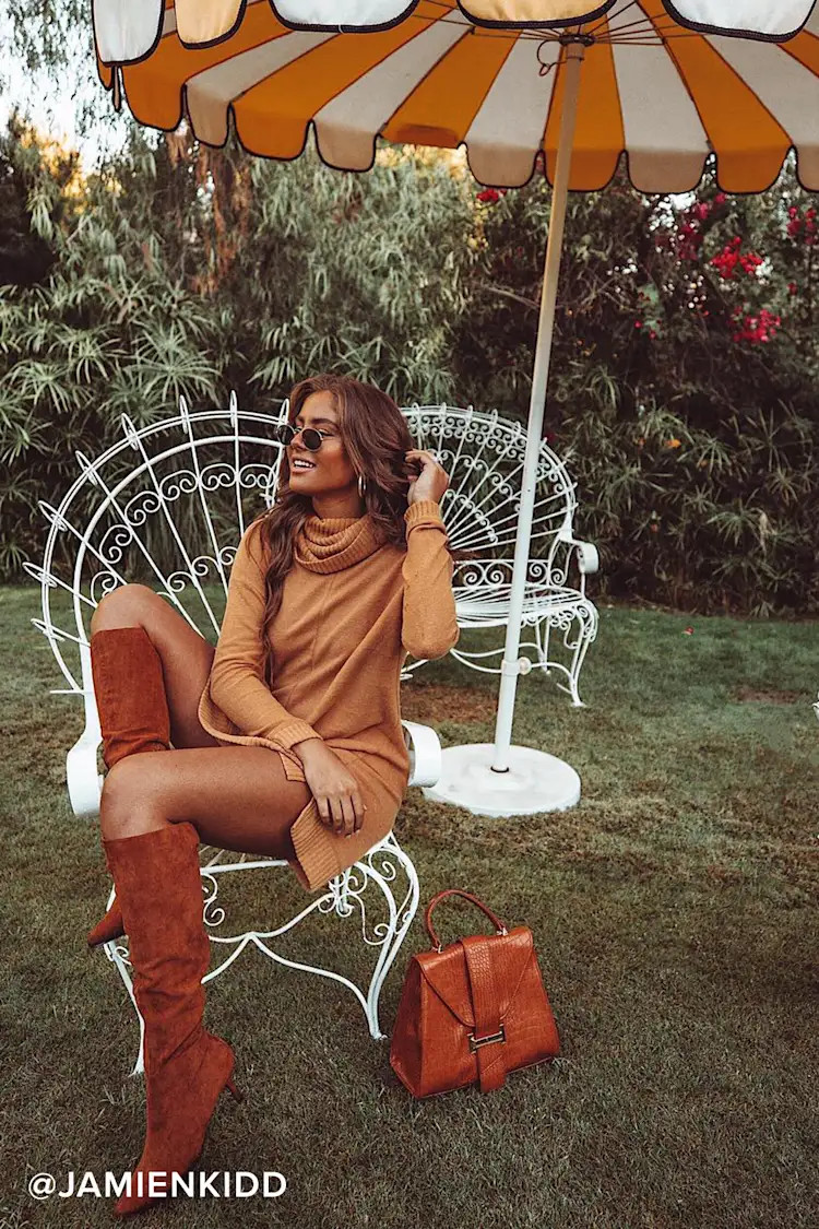 Autumn Daze Camel Cowl Neck Long Sleeve Sweater Dress | Lulus (US)