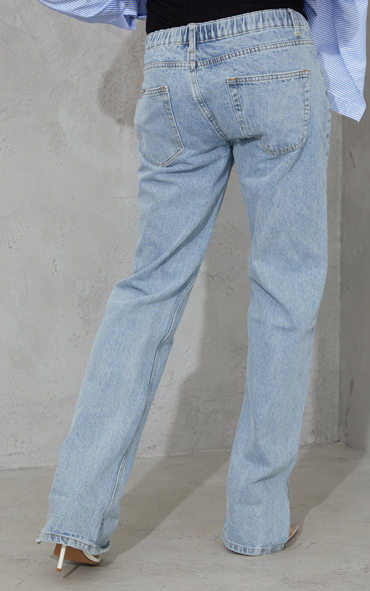 Maternity Light Blue Wash Split Hem Jeans | PrettyLittleThing US
