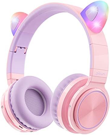 Picun Bluetooth Kids Headphones with Microphone, Cat Ear Wireless & Wired 85dB Volume Limited Mul... | Amazon (US)