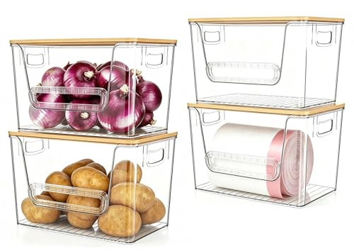 4 Pack Pantry Organizers and Storage with Bamboo Lids | Amazon (US)