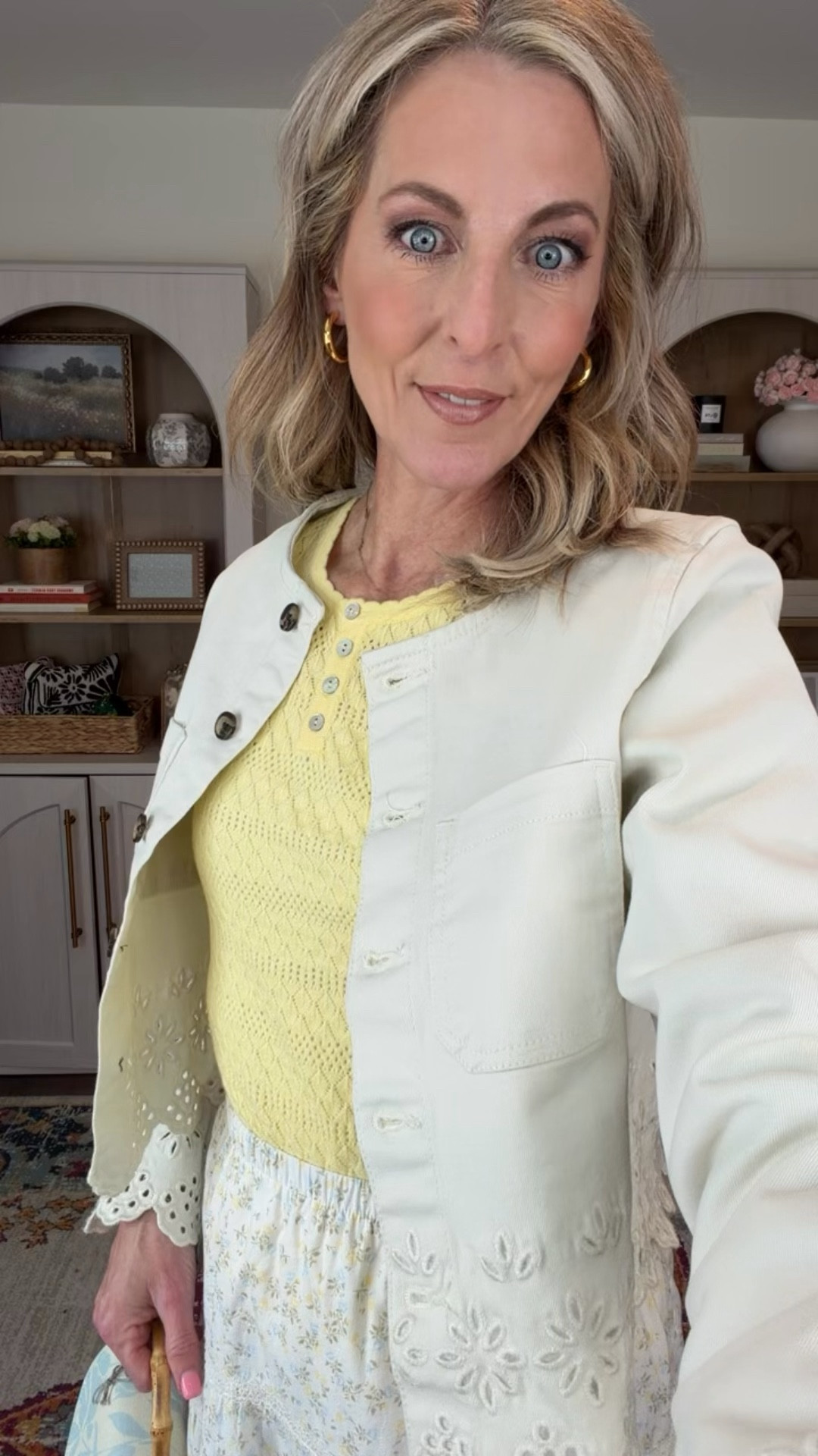 This under $20 women’s tiered ruffle skirt brings a fresh feminine touch to your wardrobe with its texture fabric and delegate lace tram wearing a size extra small. It is lined paired with this $10. Pointella top - also Walmart  I love this and your $40 I let denim jacket.