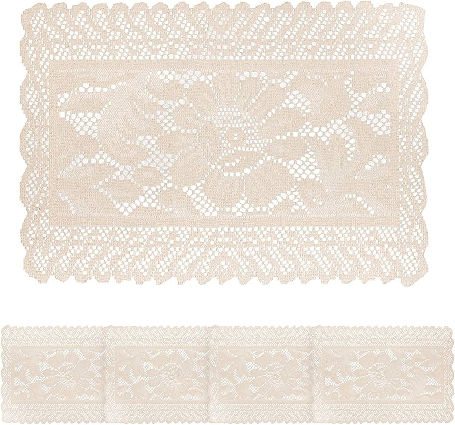 Jayla 4 Pcs Rectangle Lace Placemats for Tables Embroidered Lace Tablemats Vintage Crochet Floral... | Amazon (US)