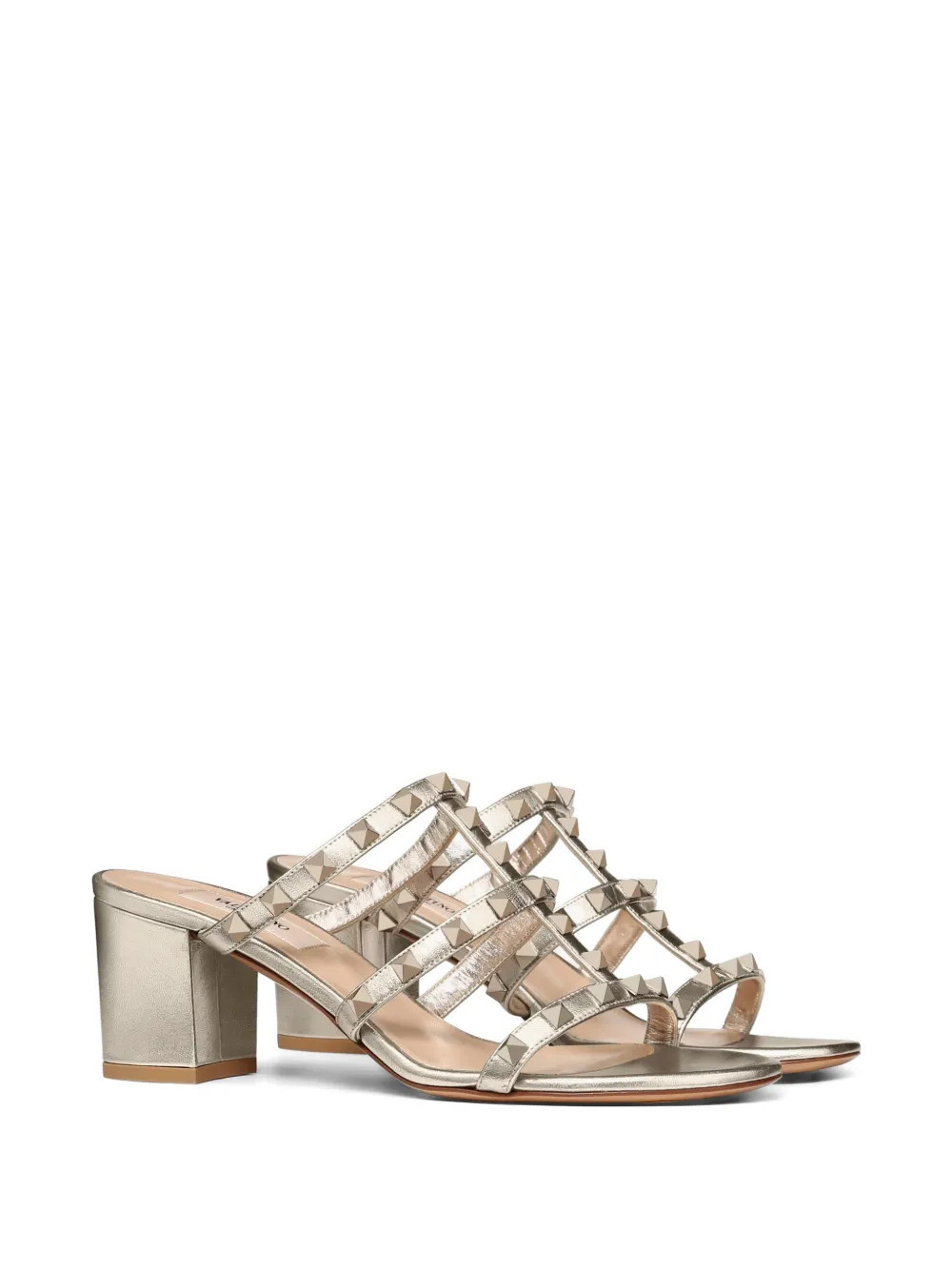 Valentino Garavani Rockstud metallic calfskin leather slide sandals 60 mm - Gold | Farfetch Global