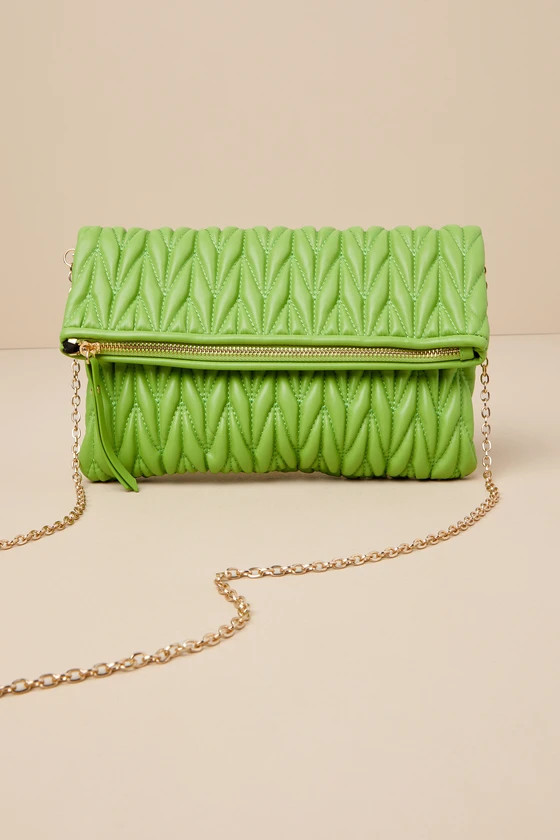 Demeter Lime Green Vegan Leather Quilted Clutch | Lulus