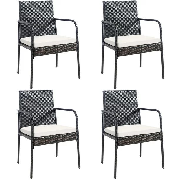 Costway 4PCS Patio Wicker Rattan Dining Chairs Cushioned Seats Armrest Garden - Walmart.com | Walmart (US)