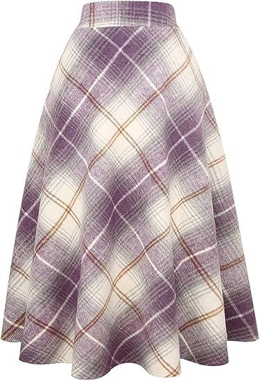 IDEALSANXUN Womens Plaid Wool Skirts Elastic Waist A-Line Pleated Tartan Long Skirts | Amazon (US)