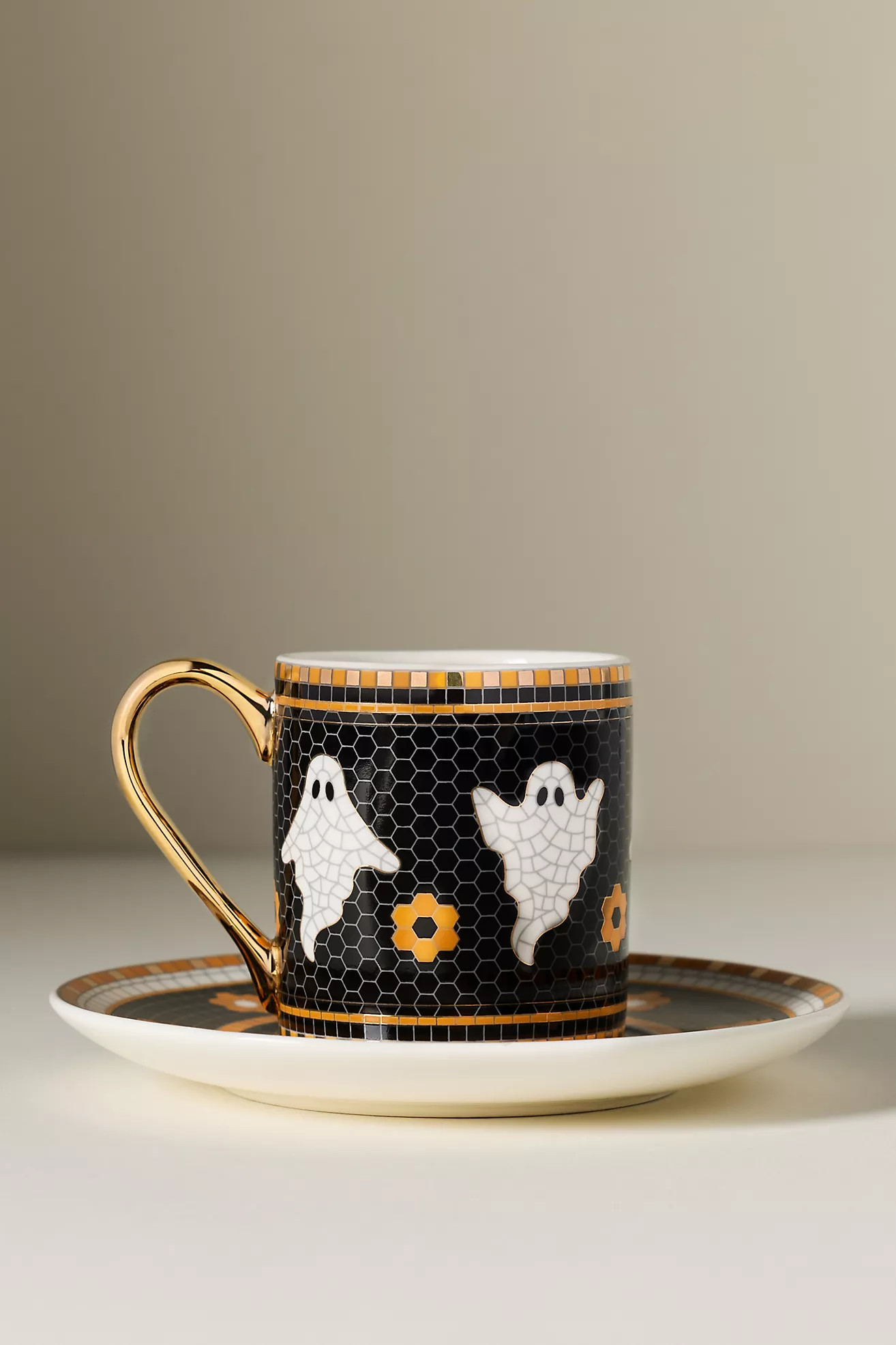Bistro Tile Stoneware 24k Gold Accent Halloween Espresso Cup | Anthropologie (US)