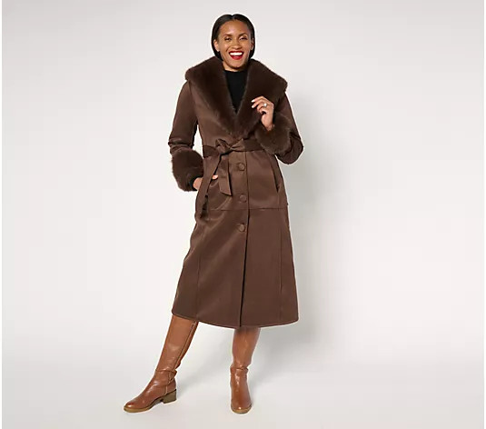 Donna Salyers Fabulous Furs Shearling Suede Faux Fur Maxi Coat - QVC.com | QVC