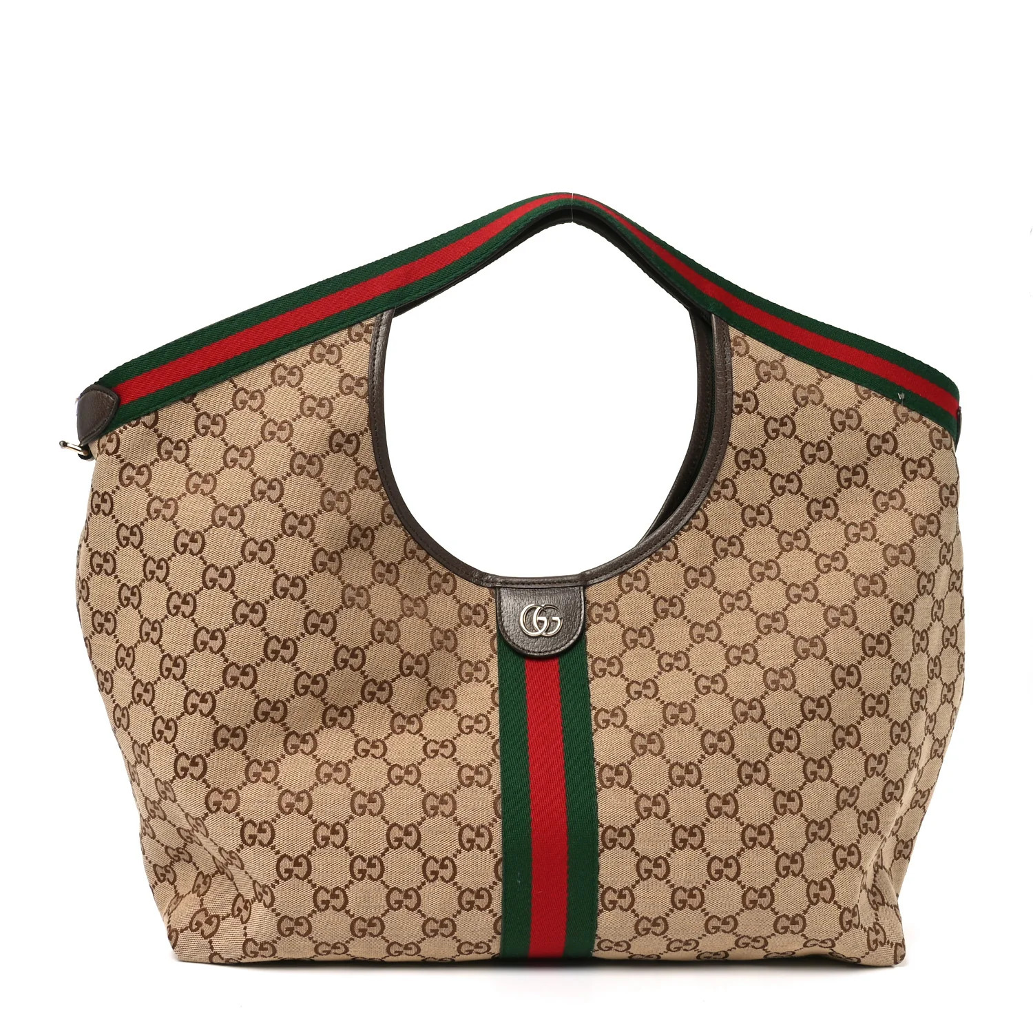 GG Monogram Web Large Giglio Tote Beige Brown | FASHIONPHILE (US)