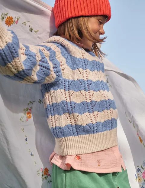 Volume Sleeve Texture Sweater - Blue Stripe | Boden (US)