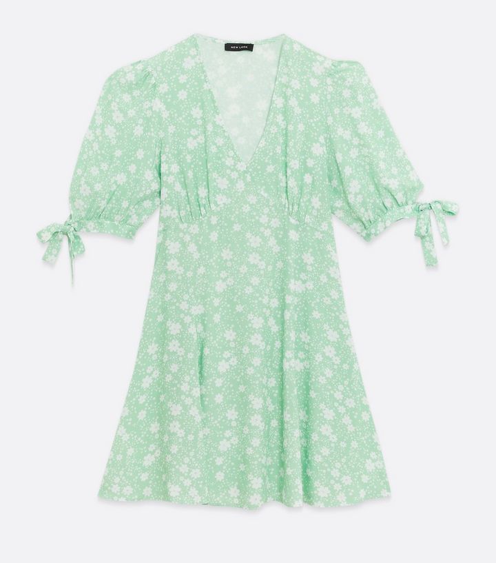 Green Floral V Neck Tie Sleeve Tea Dress
						
						Add to Saved Items
						Remove from Saved ... | New Look (UK)