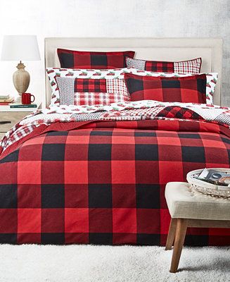 Martha Stewart Collection Holiday Flannel Buffalo Plaid Flannel Twin Duvet Cover, Created for Mac... | Macys (US)