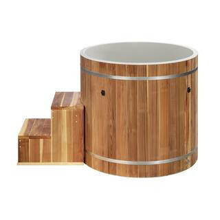 Dynamic Series 1 Person 1 Jet Cold Plunge Tub, Chills and Heats 42" Round Cedar w/Poly Inside Ozone System with Cover | The Home Depot